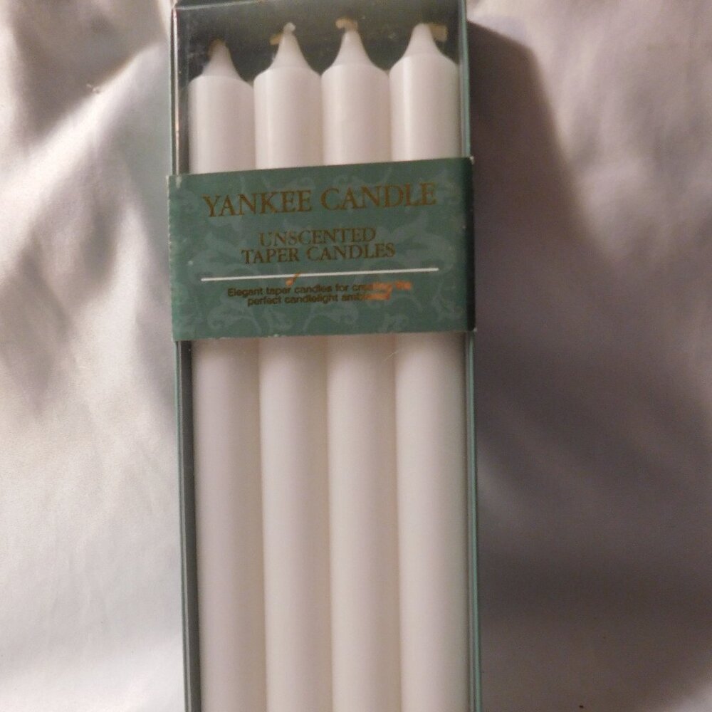 Yankee Candle Unscented 4 White Taper Candles Dripless Smokeless 10"